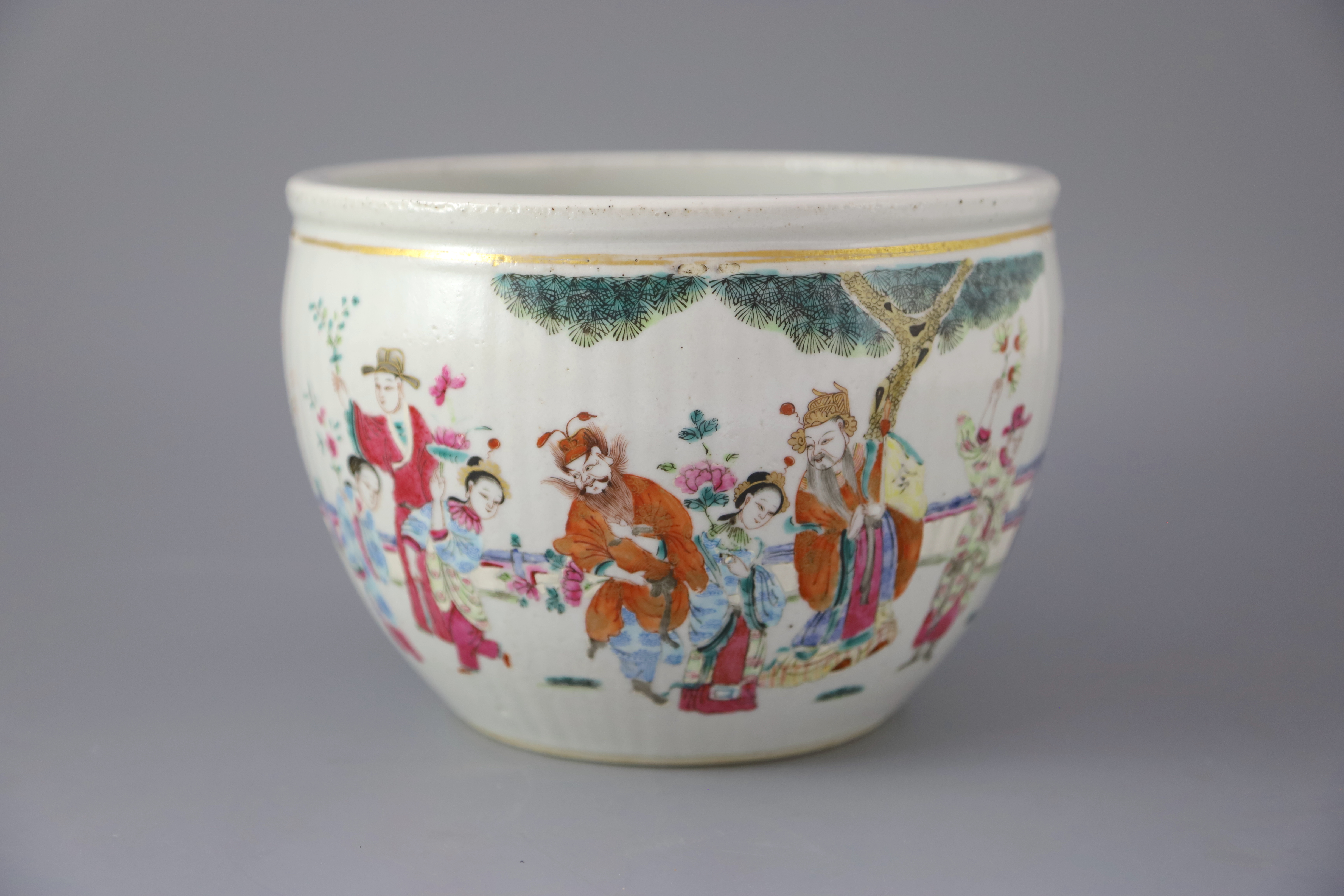 A Chinese famille rose immortals jardiniere, 19th century, 22cm diameter